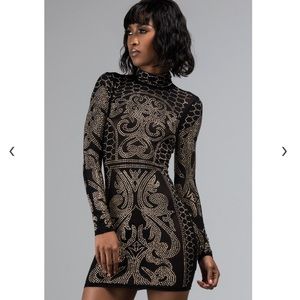 Akira Black Sheer Bodycon Dress with gold studs